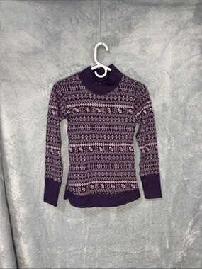 Women’s Purple Patterned Turtleneck Sweater - Classic Knit